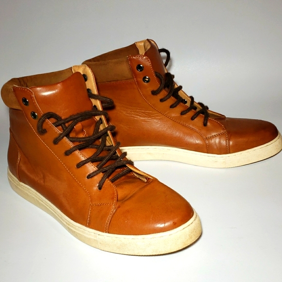 OLD NAVY high top,brown faux leather sneaker boot men's size 9. - Picture 1 of 10